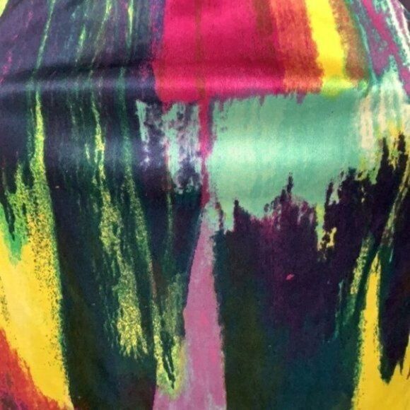 BCX Women Multicolored Brush Strokes Satin Halter Top Size S - Picture 3 of 7